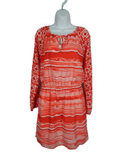 Michael Michael Kors Blouson Dress Size 4 Coral Red Elastic Waist Long Sleeve