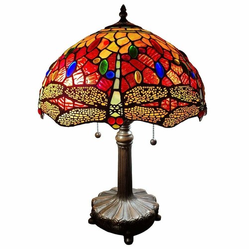 Tiffany Style Handcrafted Stained Glass Red Dragonfly Table Lamp Accent Reading - Picture 4 of 5