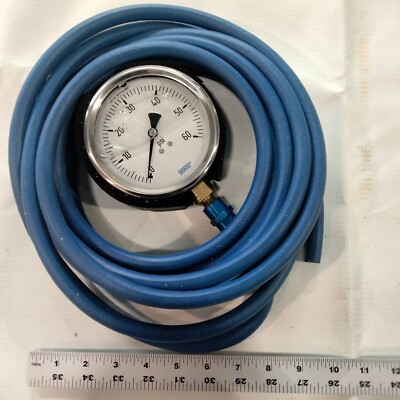 WIKA 4'' precision liquid filled pressure gauge, new, includes 20' of 1/4'' hose