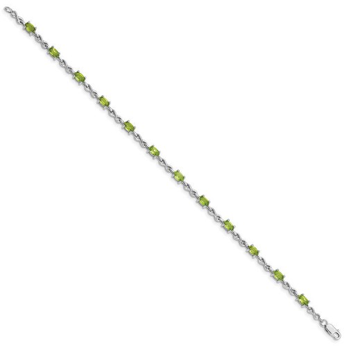925 Sterling Silver Peridot Chain Tennis Charm Bracelet - Picture 4 of 12