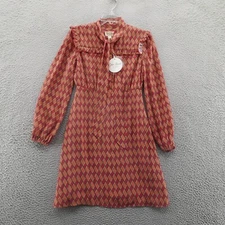 NWT Julie Brown Sandwash Silk Cecily Dress Small Brown Diamond Womens Ruffle Tie