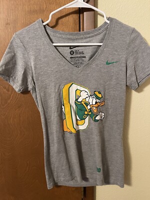 Nike Oregon Ducks Women s Small S Throwback NCAA Grey V-Neck T-Shirt Donald