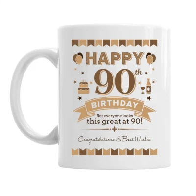 MAINLY MUGS 90th Birthday Happy Gift Present Idea For Men Dad Male Keepsake 90 Coffee Mug