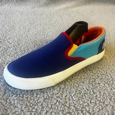 Aldi Gear Rainbow Shoes Womens 9 Slip On Canvas Blue Red Yellow Sneakers Logo