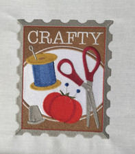 Embroidered Quilt Block Panel "Crafty Stamp" 100% Cotton Fabric