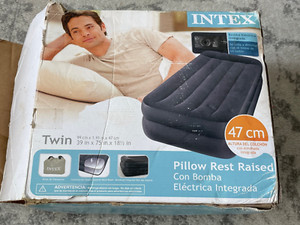 Intex Pillow Rest Raised Airbed with Built-in Pillow and Electric Pump Twin Bed