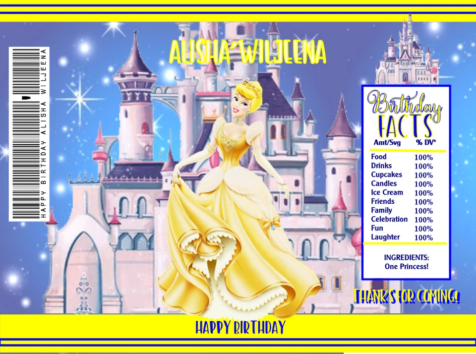 Envolturas de caramelos 12 cumpleaños Baby Shower princesa Cenicienta Hershey extremo cerrado Foto 2 de 4