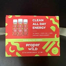 Clean Energy Shots  Box of 12 - Proper Wild  - Strawberry Kiwi - 2.5oz