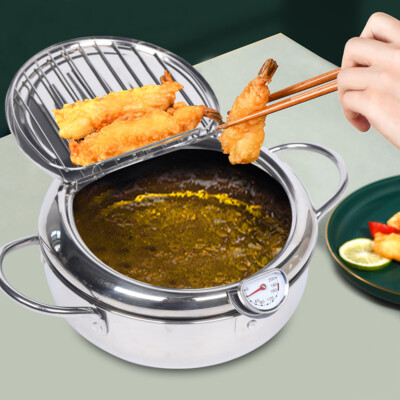Deep Fryer Pot,304 Stainless Steel W/ Temperature Control & Lid, Deep Frying Pan