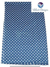 Indian 5 Yard Hand Block Indigo Print Cotton Fabric Blue Dress Material