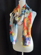 Cejon Scarf Elegant Rectangle Lightweight Rich Colors Floral Art To Wear 20 x 76