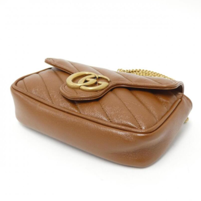 Gucci GG Marmon Azalea Brown Handbag Leather Shoulder Bag Chain