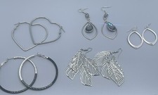 Five Silver tone Hoop Dangle Heart Shaped Earring Lot