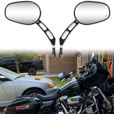 Black Side View Mirrors CNC Edge-Cut For Harley Dyna Switchback Wide Super Glide