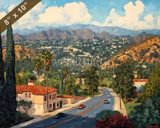Los Angeles with Hollywood Hills Drive oil painting 8x10 Print
