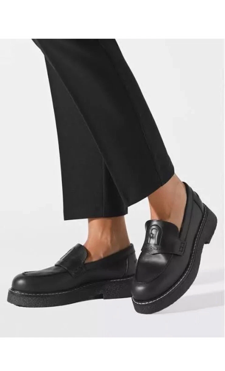 Furla Arch Logo Chunky Loafers Black Leather Prad Designer Premium Au 10 Eu 41