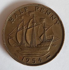 1954 Great Britain Half Penny - Circulated British Coin QEII Elizabeth