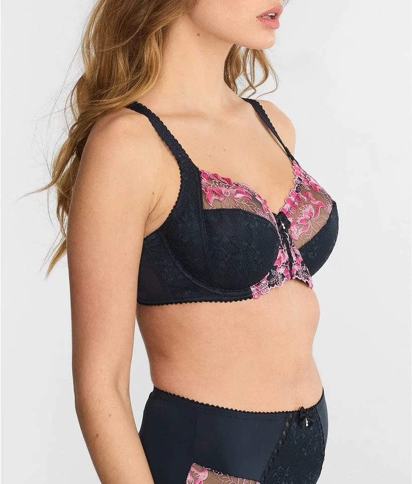Sujetador Pour Moi PIZARRA/ROSA Sophia encaje bordado soporte lateral, EE. UU. 38J. UK 38GG Foto 2 de 4