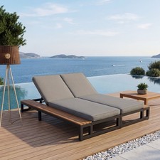 Outdoor Sun Lounger with Adjustable Backrest Angle Waterproof Patio Daybed Gray