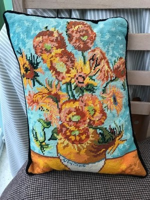Gobelin Kissen Van Gough Sonnenblumen Federn gefüllt komplett & sehr hell