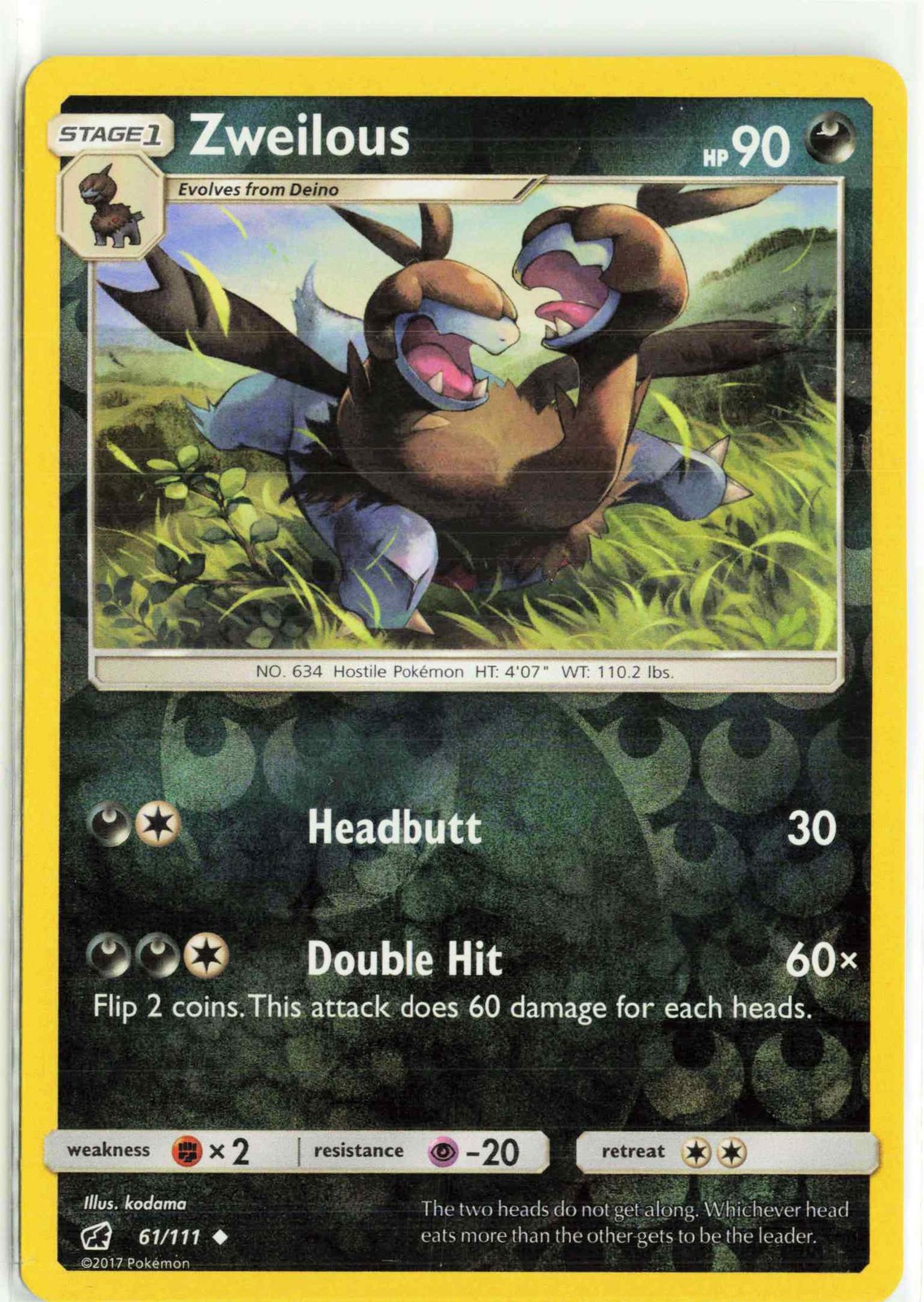 Zweilous 61/111 Crimson Invasion Holo Uncommon Pokemon Card LP