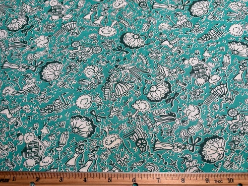 Antique Vintage Cotton Fabric 1940s Courtship in the Park NOVELTY 35w 1/2yd