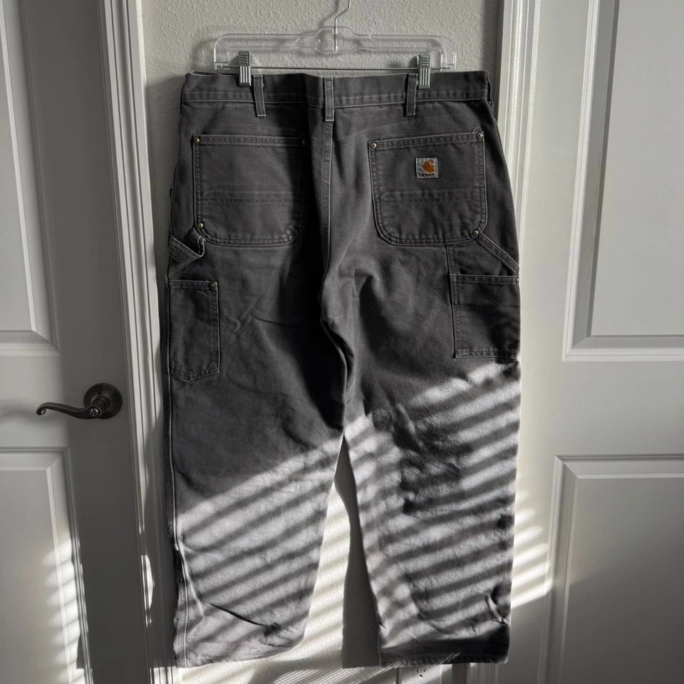 Vintage Faded Grey Carhartt Double Knee Pants B01 GVL Tagged 38x30 Fit 36x28 - Image 2 of 4