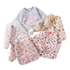 Sleeved Bib,5 Pack,Waterproof Shirt Bibs for Baby 3-24 Months Wipe Clean