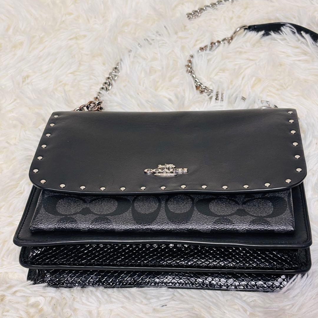 COACH Crossbody Bag Python Signature Leather Blac… - image 1