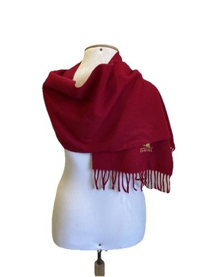Dunhill Red 100% Pure Wool Scarf Gold Logo Fringe Luxury Italy #A1