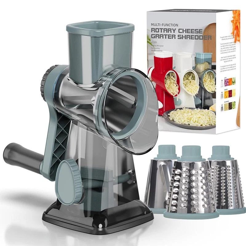 Manual Rotary Cheese Grater 3-in-1 Vegetable Slicer Nut Peanut Shredder