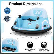12V Electric 360  Spin Car Toy Ride on Bumper Car for Toddlers W/ Remote Control
