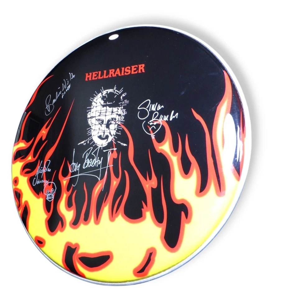 Autógrafo firmado Hellraiser 22" Drumhead Banford Vince Wilde Bradley JSA AW30001