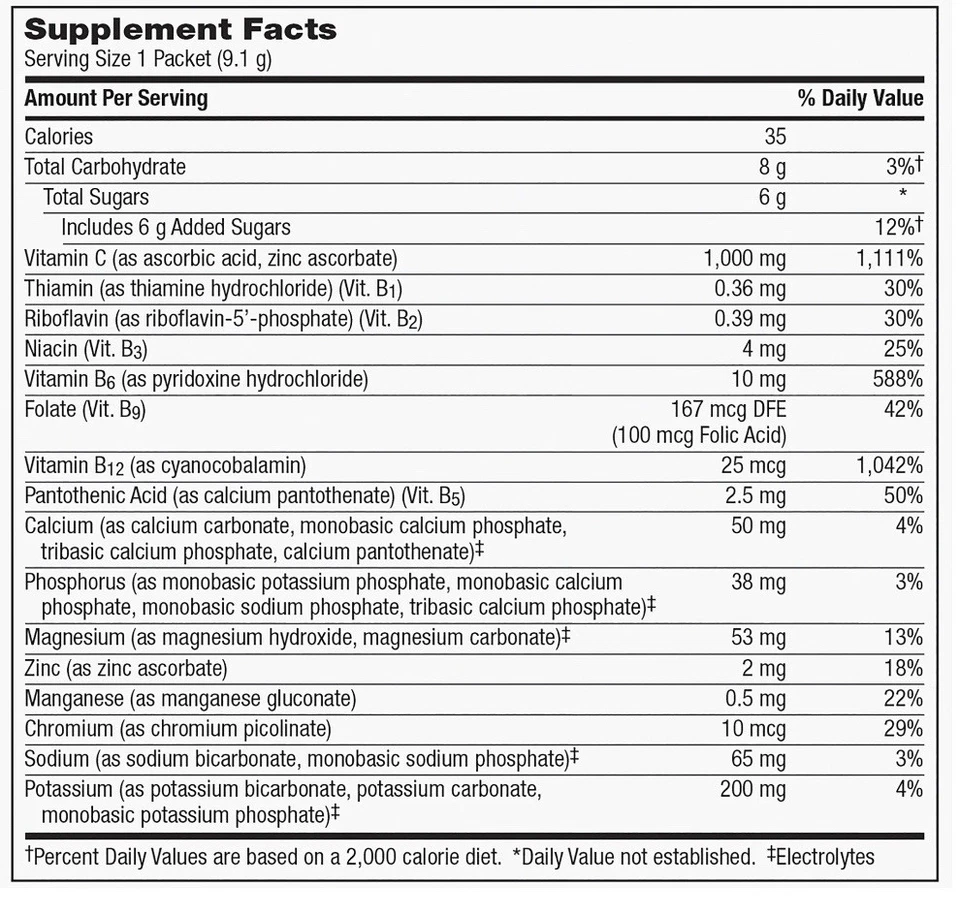 Emergen-C Vitamina C, Vitaminas B, Electrolitos, Apoyo Inmunológico, Súper Naranja, 2ct Foto 2 de 4