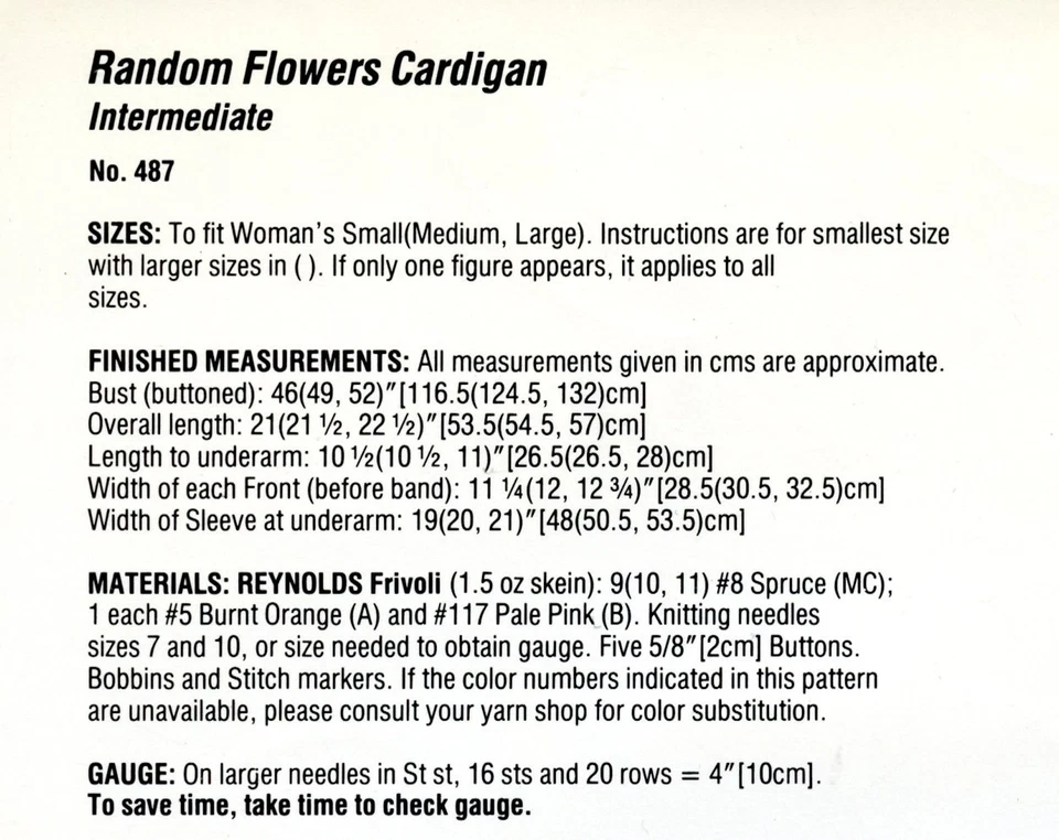 Reynolds Knitting PATTERN 487 Random Flowers Cardigan - Image 2 of 3