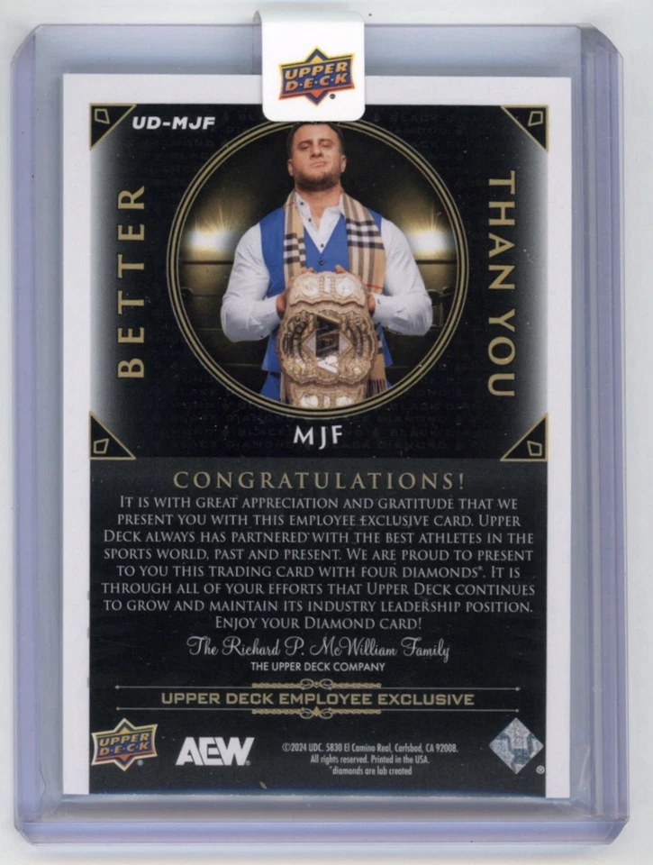 2024 Upper Deck AEW MJF Black Diamond Employee Exclusive Quad Diamond Relic Card - Image 2 of 2