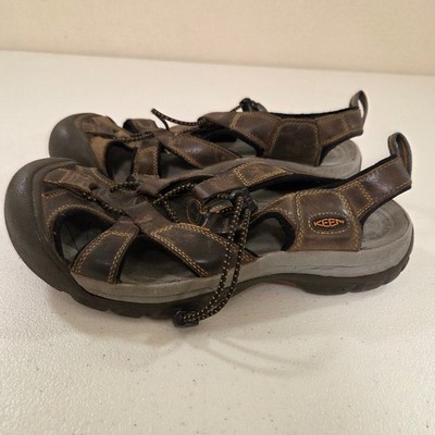 Keen Mens Brown Leather Waterproof Bungee Fisherman Hiking Sandals Toe Guard