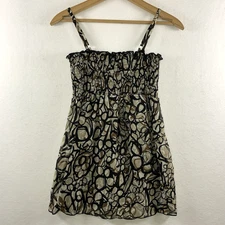 A Byer Womens Y2K Sheer Chiffon Smocked Babydoll Tunic Top M Fairy Grunge Whimsy