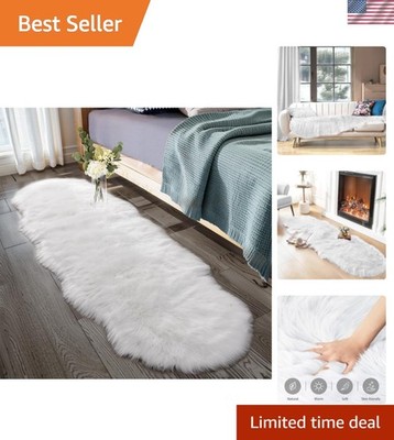 Ultra-Soft White Faux Sheepskin Rug (2' x 6') for Cozy Bedrooms & Living Rooms