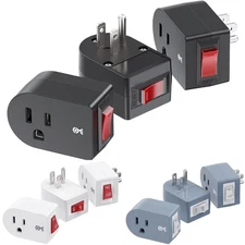 3 Pack Grounded Outlet With ON Off Switch Single Plug In Power Button - NEW