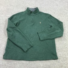 Polo Ralph Lauren Sweater Mens Large Green 1/4 Zip Mock Neck Tight Knit Pullover