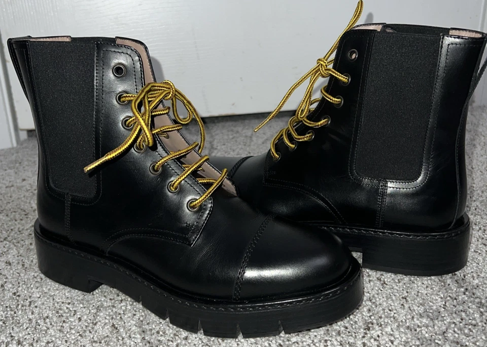 $950 Women Sz 7.5 Salvatore Ferragamo Rosco Leather Combat Ankle Boot Lace Up - Image 3 of 4