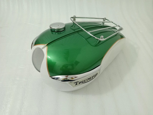 Triumph T140 Metalic Green & White Painted Steel Petrol Fuel Gas Tank +Cap | Fit - Picture 5 of 21