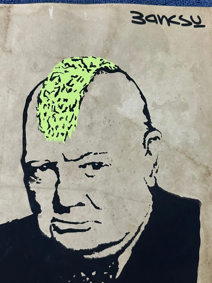 banksy drawing and painting on old paper signed stamped vintage - image 3 of 3