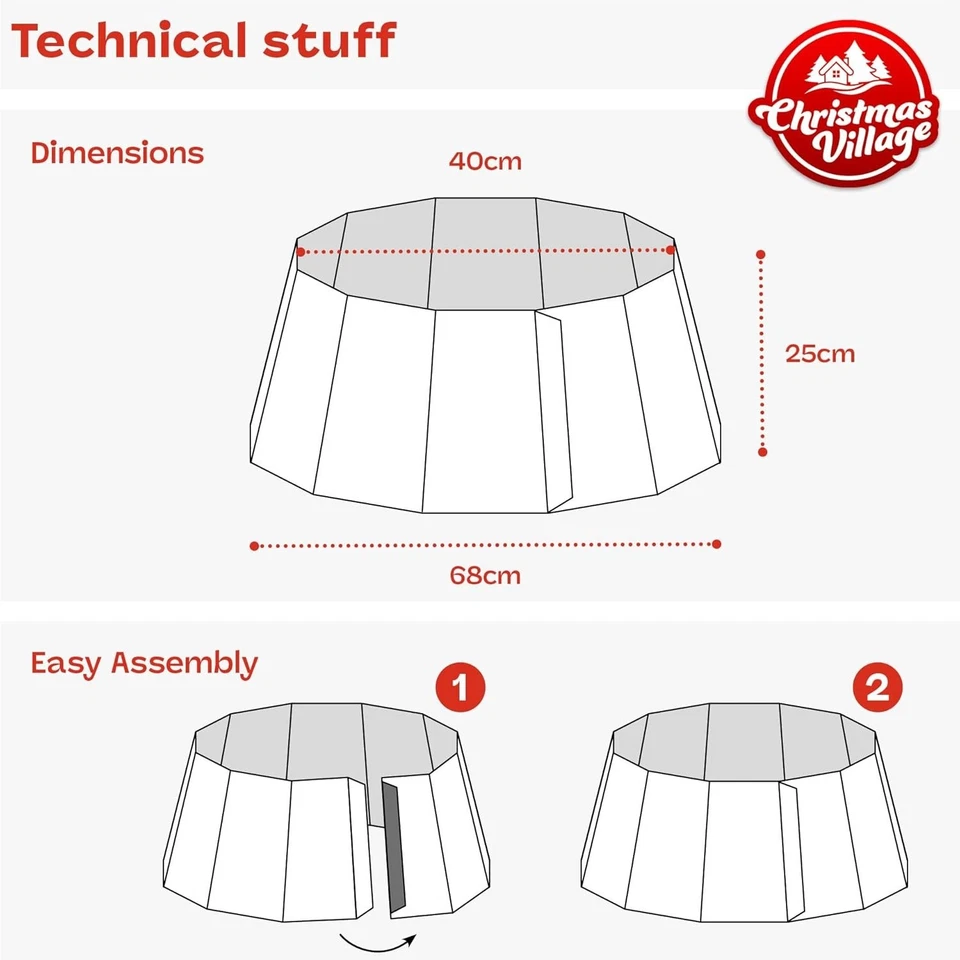 Christmas Village 68cm Red Velvet Tree Skirt Foldable with Closure - Image 3 of 4