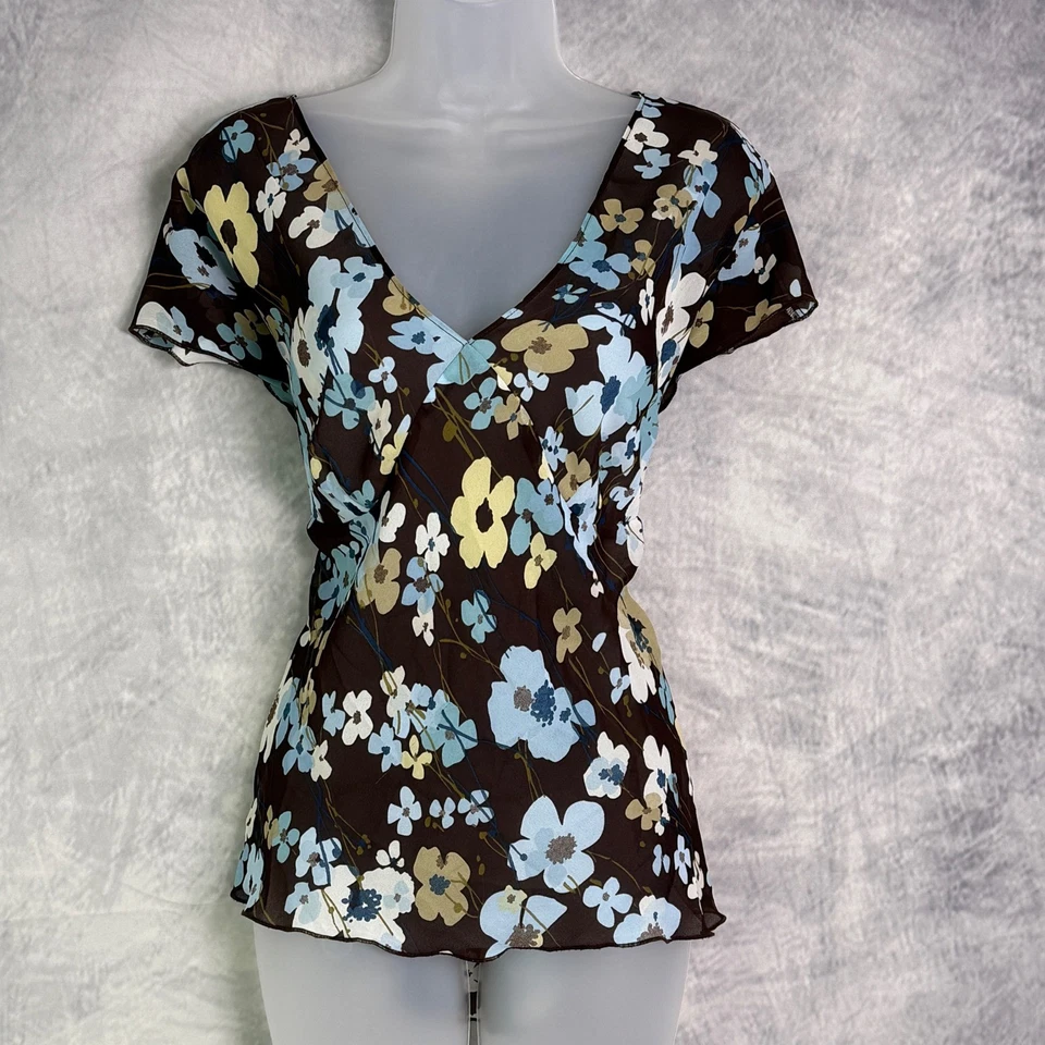 Top babydoll vintage Y2K para mujer talla 2X marrón azul floral hada cottagecore Foto 2 de 4