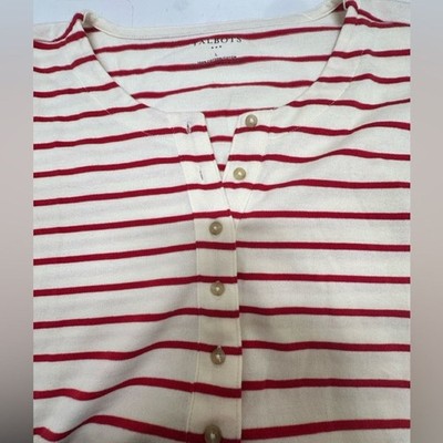 NWT Talbot s white and red stripe button front Henley size large 100% cotton