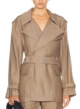 $795 HELMUT LANG L Rider Trench Jacket Driftwood Archive Linen Oversized Coat