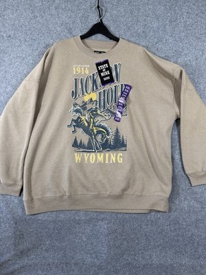 Jackson Hole Wyoming State Of Mine Sweatshirt Men Sz 2XL Taupe Fleece Cotton NWT