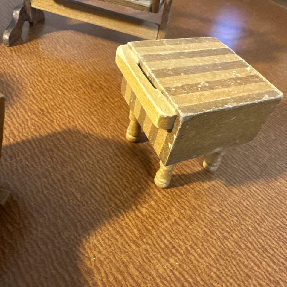 Vtg Miniature Dollhouse Furniture Living And Dining Baby Cradle Coat Rack - Image 4 of 4